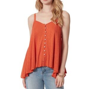 JESSICA SIMPSON Womens Orange Button Up Lettuce Trim Sleeveless Tank Top Large